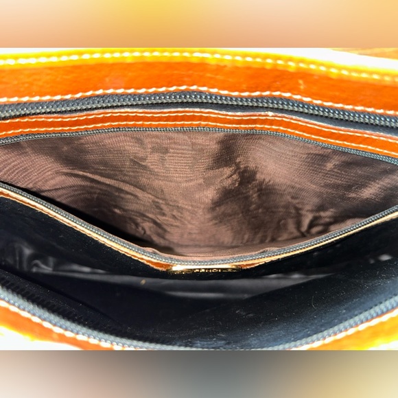 Vtg FENDI Pequin Stripe Brown Coated Canvas Long Strap Shoulder Crossbody Purse - Picture 4 of 9